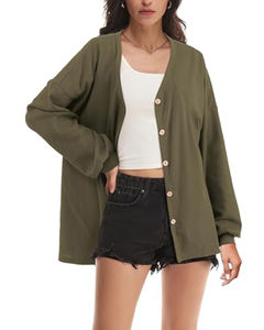 Camisetas <span class=keywords><strong>de</strong></span> uso múltiple, blusas con botones y cuello <span class=keywords><strong>de</strong></span> pico <span class=keywords><strong>de</strong></span> punto transpirable <span class=keywords><strong>para</strong></span> mujer, cárdigans <span class=keywords><strong>de</strong></span> calle clásicos ligeros informales - Product Image 1