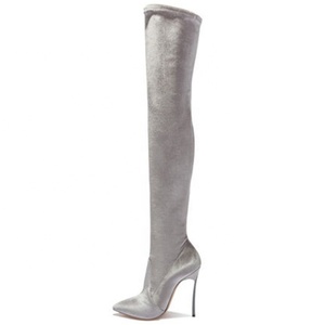 Women Stretch Soft Silk Satins High Heel Thigh High <b>Boots</b> Pull on Solid Over the Knee Winter Super Long <b>Boots</b> - Product Image 3