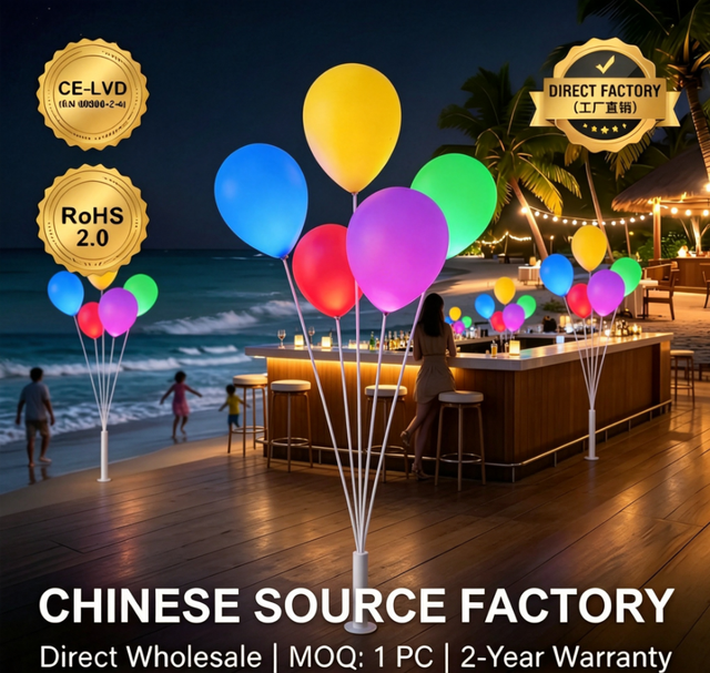Colorful LED Balloon Light Stand with IP65 Waterproof Rechargeable 2-Year Warranty for Outdoor Beach Party Decoration