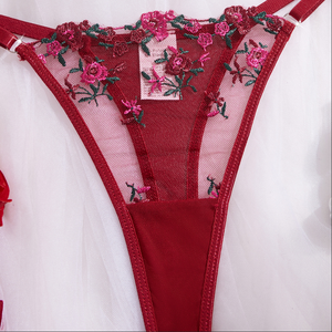 Wholesale Floral Embroidery Lingerie <b>Set</b> <b>Sexy</b> Sheer Mesh Underwire Bra and Thong Panties <b>Set</b> 2 Piece Lace Underwear <b>Set</b> OEM ODM - Product Image 6