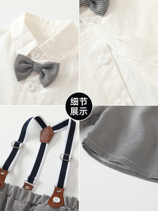 <span class=keywords><strong>Ensemble</strong></span> de vêtements pour bébé garçon JYS Factory Wholesale : chemise à manches courtes en coton mélangé, nœud papillon et <span class=keywords><strong>short</strong></span> à bretelles - Product Image 4