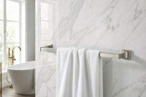 Porte-serviettes mural simple en acier inoxydable pour hôtel, appartement, salle de bain, sans perçage, 40 cm, écologique, pour porte de toilette ou de douche - Product Image 2