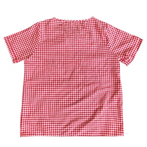 Red And Black Plaid Short Sleeve T-Shirt Women Summer Round Neck Cotton Woven Shirt Slim Fit Base Top - Product Image 4