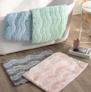 Skymoving yeni özel dalga siyah Shaggy banyo Mat su emici banyo paspası kaymaz mikrofiber banyo paspasları ile TPR destek