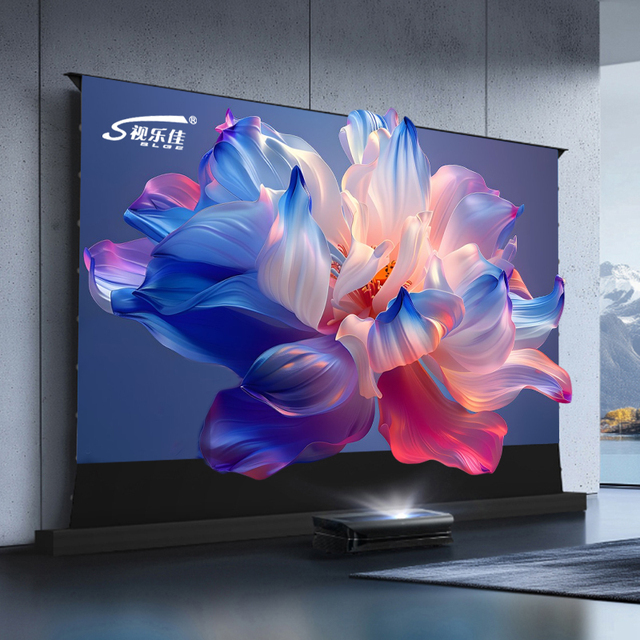 New Arrival 100inch 16:9 Pet Crystal Floor Rising ALR UST Electric Projection Screen for Projector