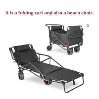 Chariot de camping multifonctionnel pliable en métal, se transforme instantanément en chaise inclinable, grande capacité, chariot de camping pour la plage et la pêche
