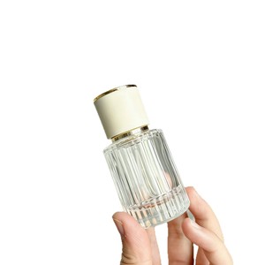 Botella de Perfume Vacía de 30ml 50ml con Tapa de Rosca, Cubierta de Cuero, Franjas Verticales, Botella de Vidrio Transparente con Atomizador - Product Image 5