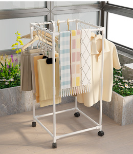 Abbigliamento quadrilatero con ruote in metallo abbigliamento abbigliamento Stand per la casa di tutti i giorni dormitorio Hotel aggiungere spazio armadio - Product Image 3