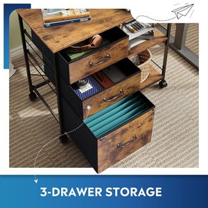 Retro-style movable <b>filing</b> cabinet, simple and multifunctional <b>drawer</b>-style storage cabinet for offices, large capacity - Product Image 3