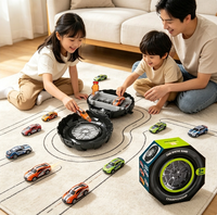 Ensemble de voitures de course miniatures à rétrofriction en forme de pneu avec lanceur et rangement, véhicule de course portable à catapulte, jouet éducatif, cadeau pour garçons