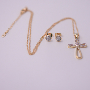 ข้ามรูปZirconiaสร้อยคอชุดเครื่องประดับ,เทียมทองแฟชั่นเครื่องประดับชุดทองชุบสีสันJewelr - Product Image 4