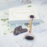 Ensemble de rouleau facial en cristal d'améthyste de luxe et de pierre Gua Sha pour une peau éclatante et saine
