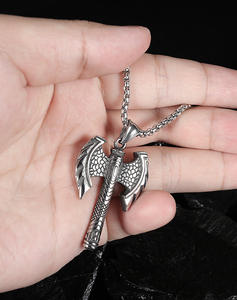 Odin – collier Vintage en acier inoxydable <span class=keywords><strong>pour</strong></span> hommes, pendentif Double face en forme de <span class=keywords><strong>hache</strong></span>, Pirate Warrior - Product Image 3