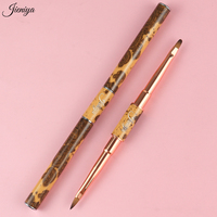 Ensemble de 5 pinceaux à double embout de haute qualité pour nail art, avec poils plats et texture de nœuds de bois, manche en métal