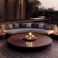 Ensemble de table basse et canapé en teck avec cadre en aluminium, coussins imperméables, moderne et confortable, mobilier d'extérieur de haute qualité pour hôtel