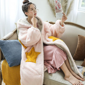 SAMWESTART Winter Warm Robe Women Coral Fleece Bathrobe <strong>Gown</strong> <strong>Thick</strong> Cute Nightwear Hooded Sleepwear Bath Robe Home <strong>Dressing</strong> <strong>Gown</strong> - Product Image 6