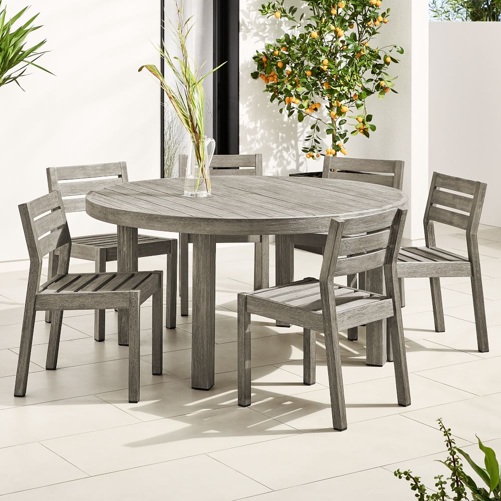 American Style Outdoor Furniture Teak Solid Wood Chairs Round Table Garden Dining Set with Umbrella Hole