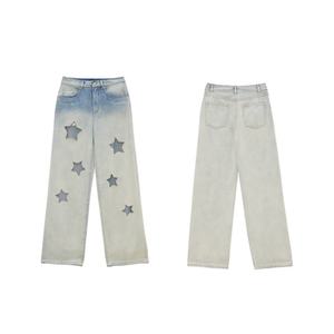 กางเกงยีนส์สีน้ำเงินขาดๆ สำหรับผู้หญิง ผ้าฝ้าย 100% กางเกงเดนิมทรงตรง ลุควินเทจ ซักแบบ Dirty Wash - Product Image 6