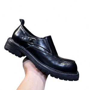 Chaussures Derby Homme en Cuir Rétro Vieilli à Semelle Épaisse Rehaussante et Bout Rond, Style Décontracté, avec Boucle, Idéales pour Mariage et Automne - Product Image 5