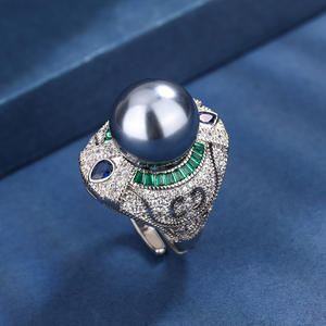 Anillo de dedo índice de <span class=keywords><strong>perla</strong></span> de lujo ligero, <span class=keywords><strong>esmalte</strong></span> con microincrustaciones de <span class=keywords><strong>agua</strong></span> en forma de gota, anillo de <span class=keywords><strong>perla</strong></span> <span class=keywords><strong>gris</strong></span> de circón, regalo de vacaciones - Product Image 5