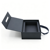 Boîte cadeau magnétique de luxe personnalisée gris foncé, pliable, en carton rigide, avec poignée ruban découpée pour produits électroniques