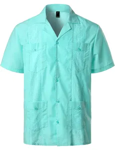 Camisas Guayaberas Cubanas al por Mayor para <span class=keywords><strong>Hombre</strong></span>, Manga Corta, Popelina, Transpirables, para Ropa Masculina - Product Image 4