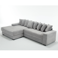 Canapé modulaire surdimensionné en forme de L, moderne, en velours côtelé, avec chaise longue gauche, accoudoirs, huit coussins décoratifs, canapé d'angle