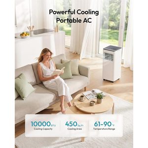 Climatiseur portable Euhomey 10000 Btu 3 en 1, refroidissement, déshumidificateur, ventilateur avec télécommande, blanc et noir - Product Image 2