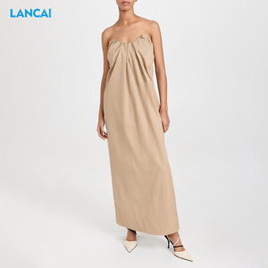 Nouveau design de robe mi-longue pour femmes robe en popeline sans bretelles et réglable à l'intérieur et à l'avant plissé haut dans le dos fendu dans le dos robe à fermeture éclair - Product Image 1