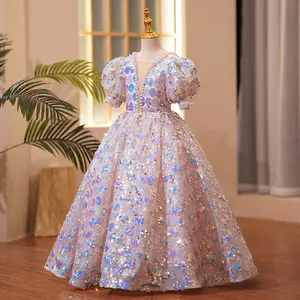 2022 paillettes perline Boutique abbigliamento per bambini Flower Girls abiti bambini Evening Party Costume bambini Pageant Gown Long Frock