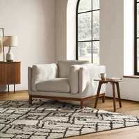 Moderner Akzentstuhl mit Massivholzrahmen - Gepolsterter Sessel im Mid-Century-Stil mit Abnehmbaren Kissen für Wohnzimmer & Schlafzimmer