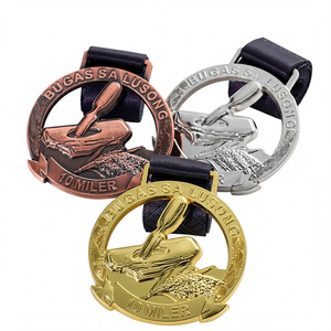 Medallas de premio personalizadas de metal fundido con diseño hueco, chapadas en oro/plata/bronce, grabadas, para finalistas de 10 millas en canoa, con logotipo deportivo. - Product Image 3