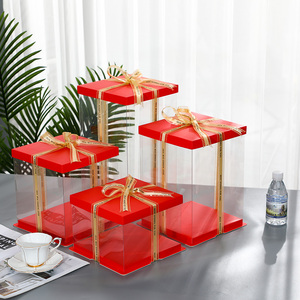 Qiyin Großhandel Clear 6/<span class=keywords><strong>7</strong></span>/8/9 Zoll 3 Tier Cakes <span class=keywords><strong>Box</strong></span> mit klarem Deckel Luxus Dessert weiße Basis und gefalteten Deckel - Product Image 6