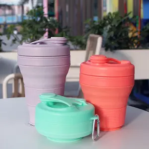 600ml Outdoor Buckle Coffee Cup Foldable Water Cup Reusable Folding Silicone Collapsible Coffee Cup With Straw