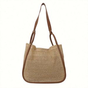 Bolso de mano de lujo para mujer con logotipo personalizado, bolsillo con cremallera, bonito bolso de hombro de paja para la playa con monedero - Product Image 1