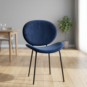 Silla de Comedor LUOOMA Moderna y Lujosa, Tapizada en Azul Oscuro, Respaldo Ergonómico Curvo, Patas Metálicas Delgadas, 1 Año de Garantía, para el Hogar - Product Image 1