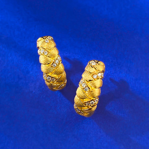 Bijoux fins, boucles d'oreilles <span class=keywords><strong>en</strong></span> argent sterling 925 plaqué or, motif d'épi de blé tressé et brossé - Product Image 4