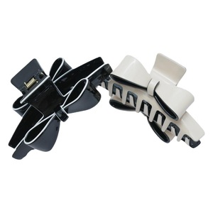 Pince à cheveux en acétate blanc et noir avec nœud pour femme, usage quotidien, style pince requin, accessoire de coiffure - Product Image 4