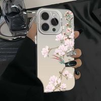 Coque de téléphone portable rose tendance avec fleurs colorées et argentées pour iPhone 16 Plus 15 17 Pro Max, coque transparente IMD, coque arrière