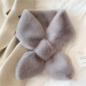 Écharpe de cou en fausse fourrure de lapin Rex pour femme, foulard d'hiver <span class=keywords><strong>Chic</strong></span> coréen solide croisé et duveteux avec nœud papillon - Product Image 3