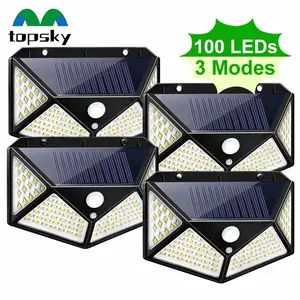 Outdoor Ip65 Waterdichte Zonne-Energie 100 Led 3 Modi Pir Bewegingssensor Veiligheidslicht Wandlamp Voor Tuin Patio Dek Garage