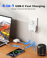 Cargador Rápido GaN de 65W, Cargador de Pared USB de 4 Puertos con Enchufe Estadounidense Plegable, Adaptador de Cargador de Viaje Multipuerto, Enchufe Europeo y Británico, Blanco