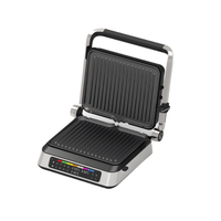 Parrilla de Contacto Digital, Sandwichera Eléctrica de 4 Rebanadas con Placas de Visualización LED de Colores, Prensa para Panini Antiadherente
