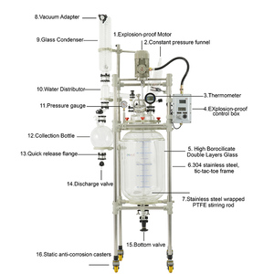 เครื่องปฏิกรณ์แก้วแบบมีแจ็คเก็ตขนาด 100 ลิตร สำหรับกระบวนการสังเคราะห์ที่ควบคุมได้ กระบวนการไหลย้อนกลับ และกระบวนการเคมีที่ควบคุมอุณหภูมิ - Product Image 2