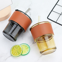 Taza de Jugo Clásica de Vidrio Ecológica, Estilo Retro, Simple y de Lujo, con Tapa y Pajita, Hermética, Colores Personalizables, Logotipo, Caja Blanca, para Negocios