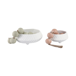 Set di ciotole decorative affusolate per tavolino da caffè o piano cucina, centrotavola decorativo con design a coste in ceramica bianca - Product Image 2