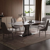 Ensemble de table à manger moderne de style européen en métal carré avec dessus en cristal, 6 places, garantie de 10 ans pour usage hôtelier, durable