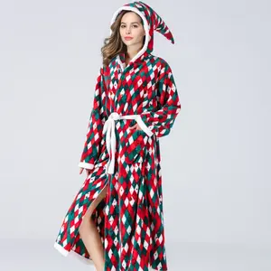 2024 joyeux noël femmes Robe épaisse noël peignoir pain d'épice assistant chapeau flanelle polaire maison peignoir