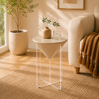 Moderner Umweltfreundlicher Runder Couchtisch mit Glänzender Oberfläche und Transparenter Acryl-Kreuzbasis für Wohnzimmer