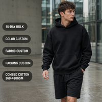 Sudadera con Capucha Personalizada para Hombre, 430GSM, Negra, de Algodón Grueso, Felpa Cepillada, Corte Holgado, Bolsillo Canguro, Estilo Urbano Minimalista
